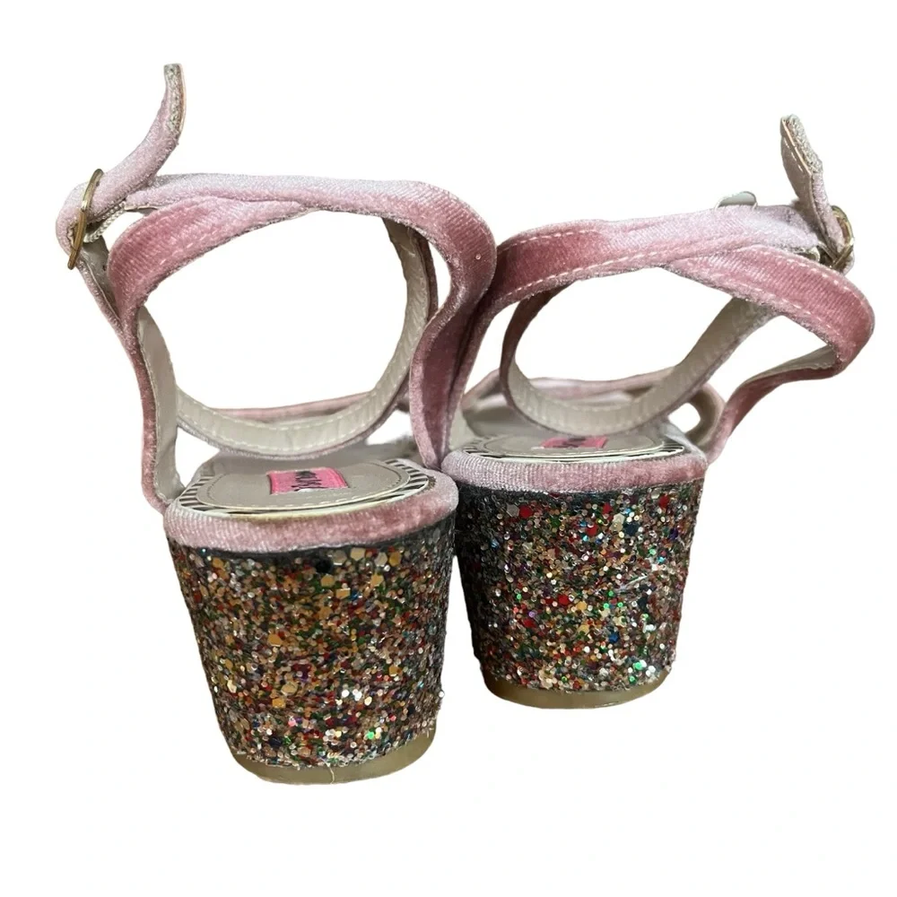 Betsey Johnson 5 Kenna Velvet Sparkle Sandals Stars Straps Boho Pink‎ Heel Wedge